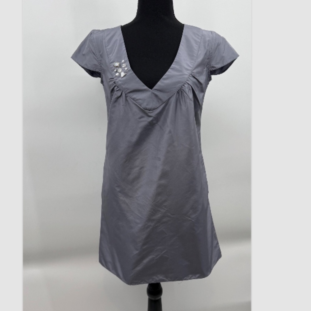 Rory Beca Dress Women XS NEW Gray Silk V Neck Short Cap Sleeves Mini Vintage